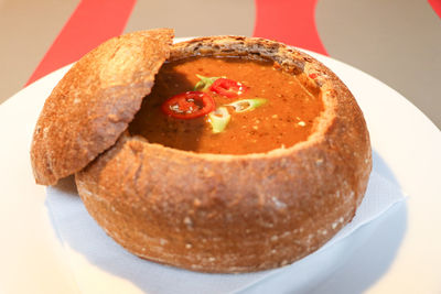 Close-up of bread in plate on table