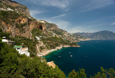 Scenic view of sea by city against sky