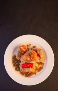 High angle view of food served in plate