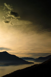 Scenic view of mountains against cloudy sky