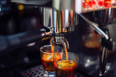 Close-up coffee machine , professional coffee brewing