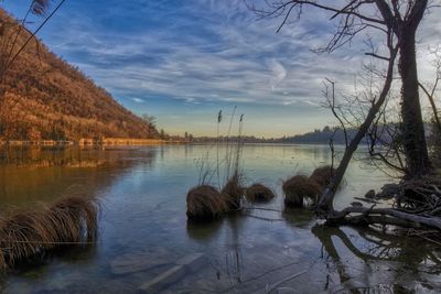 Scenic view of lake against sky
