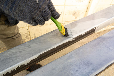 Close-up of man working on table