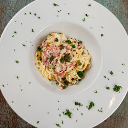 High angle view of meal served in plate