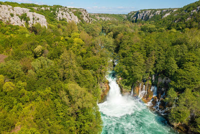 Aerial view of bilusica buk waterfall in krka national park, croatia