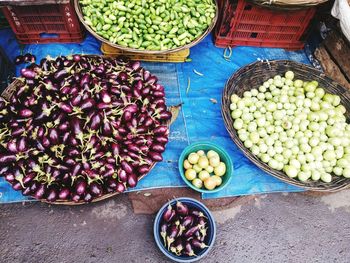 High angle view of vegetables for sale in market