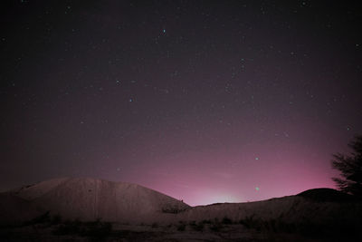 Scenic view of mountains against sky at night