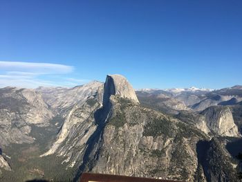 Scenic view of mountains against clear blue sky