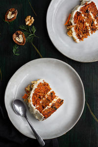 High angle view of dessert in plate on table