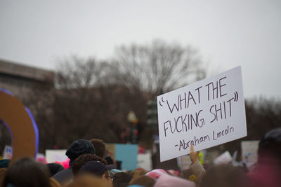 What the fucking shit sign in a demonstration in washington dc during winter 