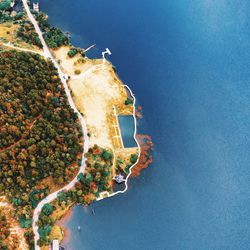 High angle view of road by lake