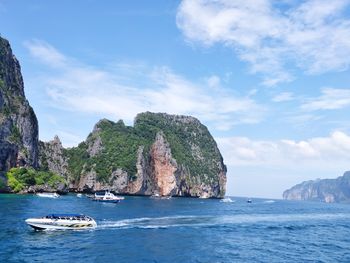 Scenic view of bay against sky