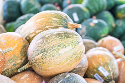 Close-up of pumpkins for sale at market