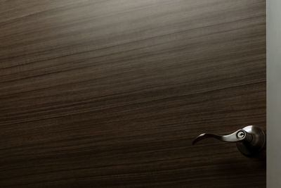 High angle view of wooden door on table