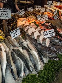 High angle view of fish for sale in market