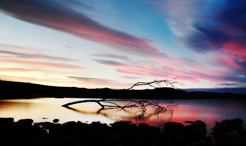 Scenic view of lake against sky during sunset