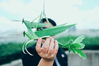 Close-up of woman holding craftwork made from leaves