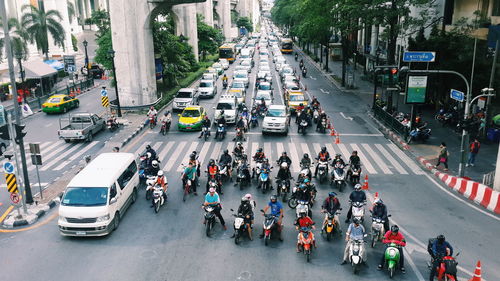 High angle view of traffic on city street