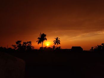 Silhouette palm trees against sky during sunset