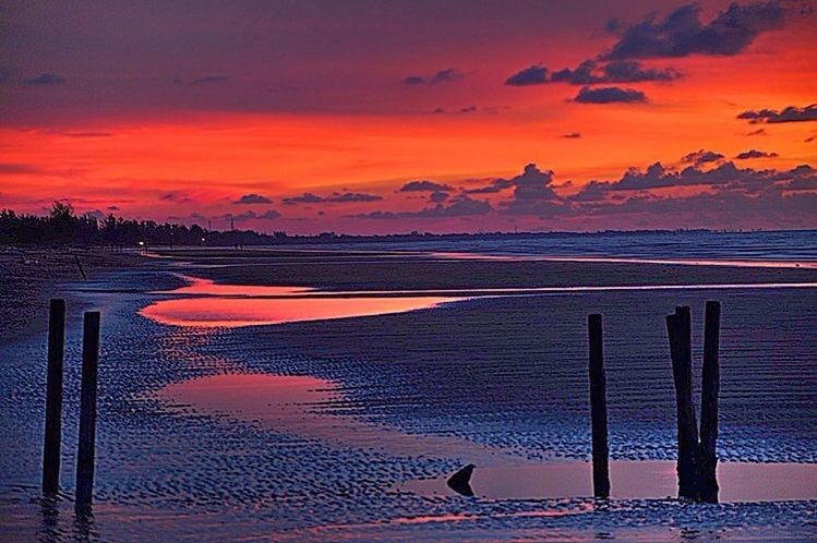 sunset, sky, orange color, scenics, water, tranquil scene, tranquility, beauty in nature, cloud - sky, nature, sea, idyllic, cloud, lake, pier, mountain, silhouette, outdoors, railing, dusk