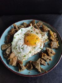 Directly above shot of food in plate on table