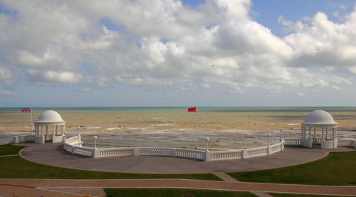 Scenic view of sea against cloudy sky