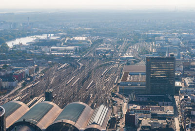 High angle view of buildings in city