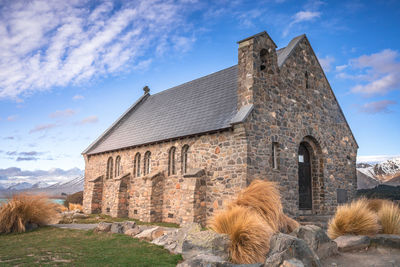 The church of good shepherd in late winter . lake tekapo, canterbury, new zealand south island.