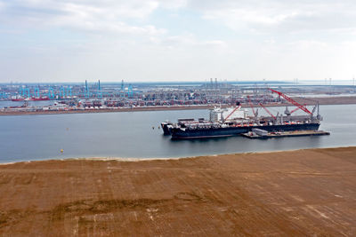 Aerial from industry in the harbor from rotterdam in the netherlands