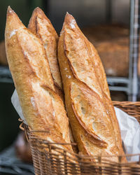 Close-up of bread in wicker basket