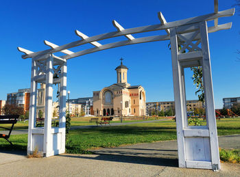 Building against clear blue sky