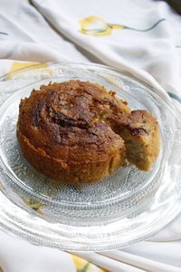 High angle view of dessert in plate on table