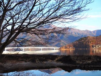 Scenic view of lake against sky during winter
