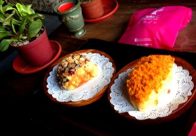 Close-up of served food in plate