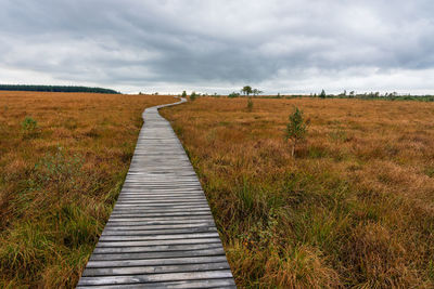 Footpath amidst field against sky