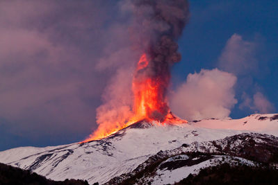 Panoramic view of volcanic mountain during winter