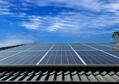 Solar panels producing clean energy on a roof of a residential house