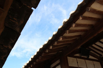 Low angle view of staircase against sky