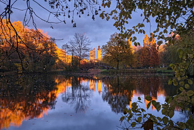 Scenic view of lake against sky during autumn