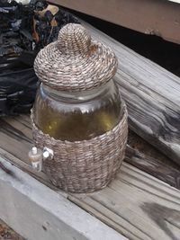 Close-up of drink in jar