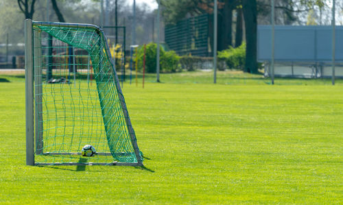 People playing soccer on field