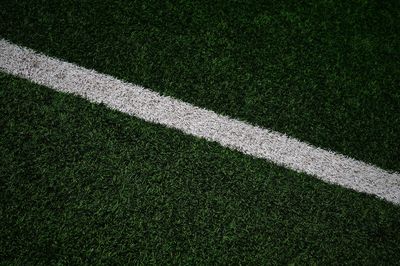 High angle view of soccer field