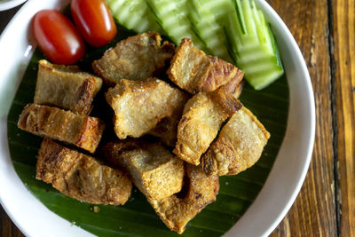 High angle view of food in plate