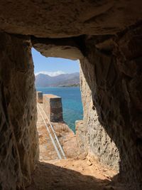 Scenic view of sea seen through cave