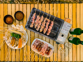 High angle view of food on table