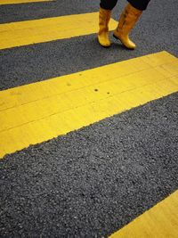 Low section of man standing on road