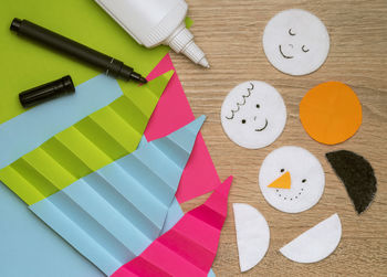High angle view of toys on table