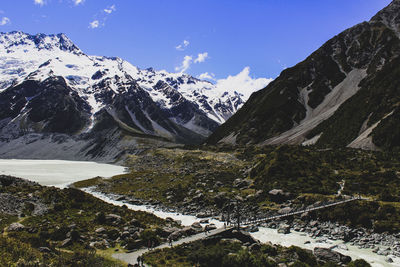 Scenic view of snowcapped mountains against sky