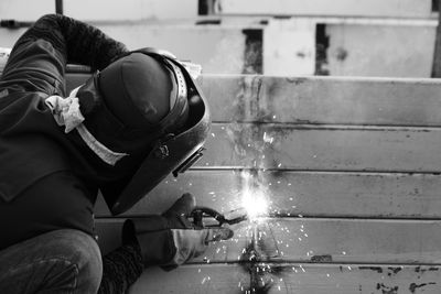 Directly above shot of man welding