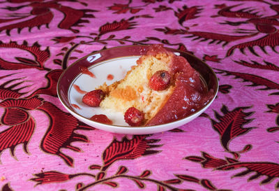 High angle view of breakfast served on table